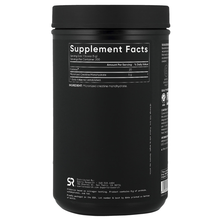 Sports Research, моногидрат креатина, без вкусовых добавок, 1 кг (2,2 фунта)