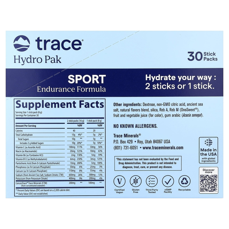 Trace, Hydro Pak Sport, Raspberry Lemonade, 30 Stick Packs, 0.28 oz (8 g) Each
