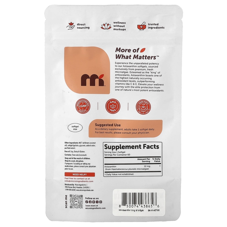 Micro Ingredients, астаксантин, 12 мг, 60 капсул