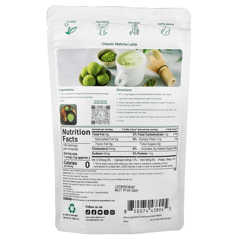 Micro Ingredients, органический церемониальный порошок матча, 100 г (3,53 унции)