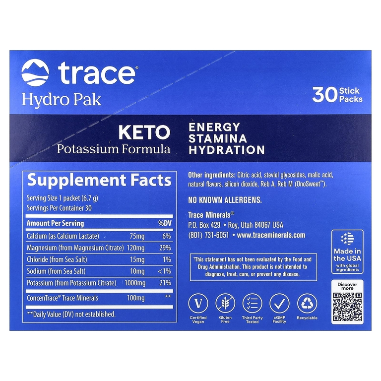 Trace, Hydro Pak Keto, лимон и лайм, 30 стик-пакетов по 6,7 г (0,24 унции)