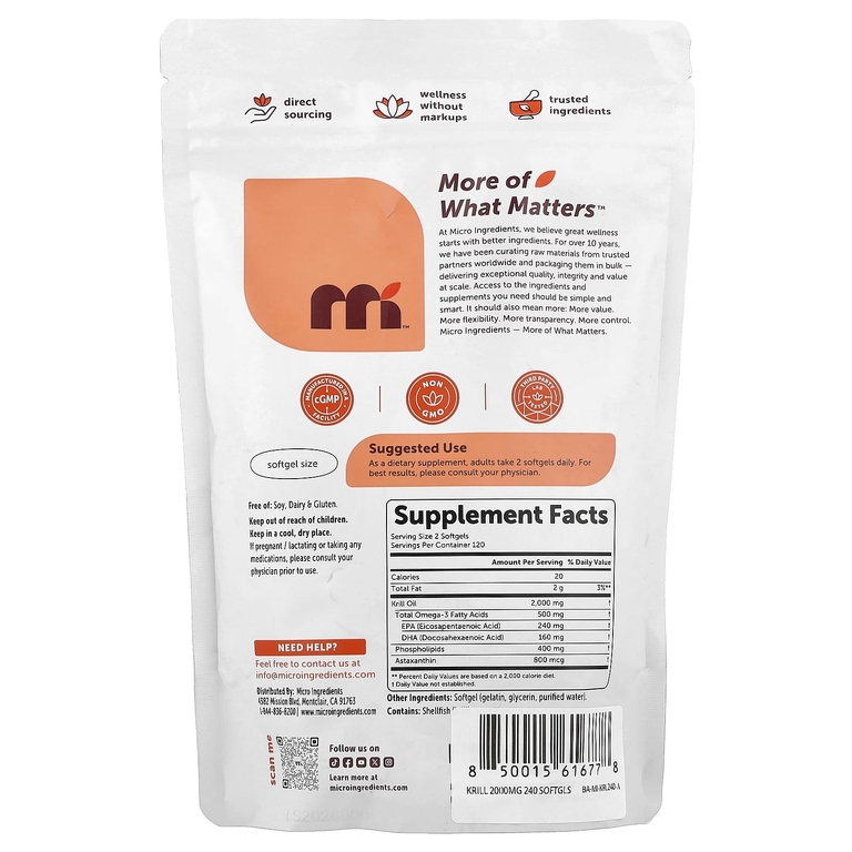 Micro Ingredients, масло антарктического криля, 240 капсул (1000 мг в 1 капсуле)