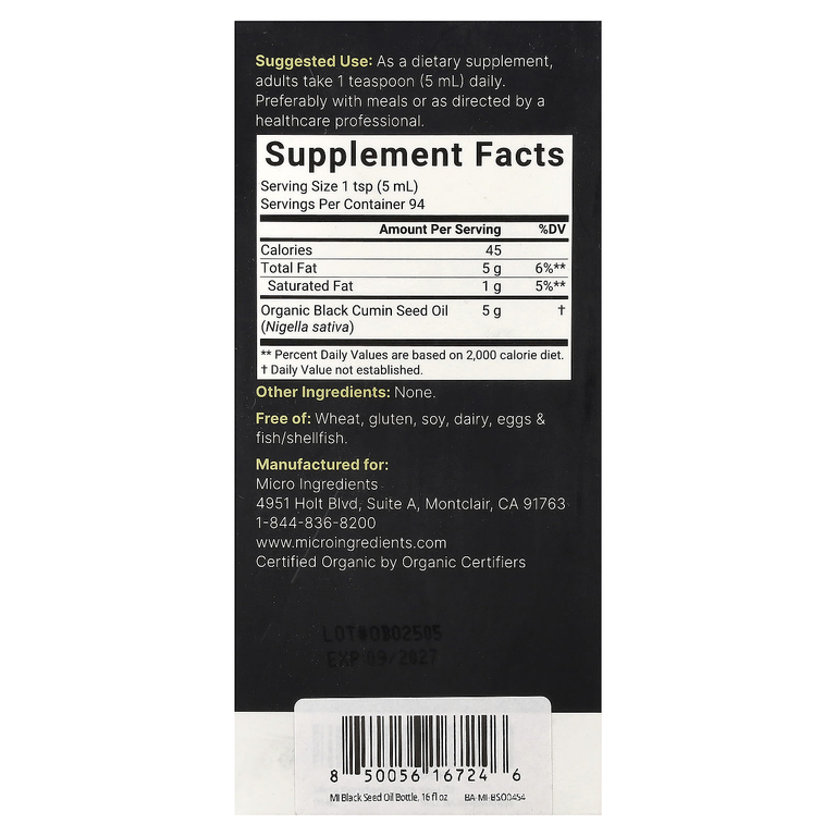 Micro Ingredients, органическое масло черного тмина, 473 мл (16 жидк. унций)