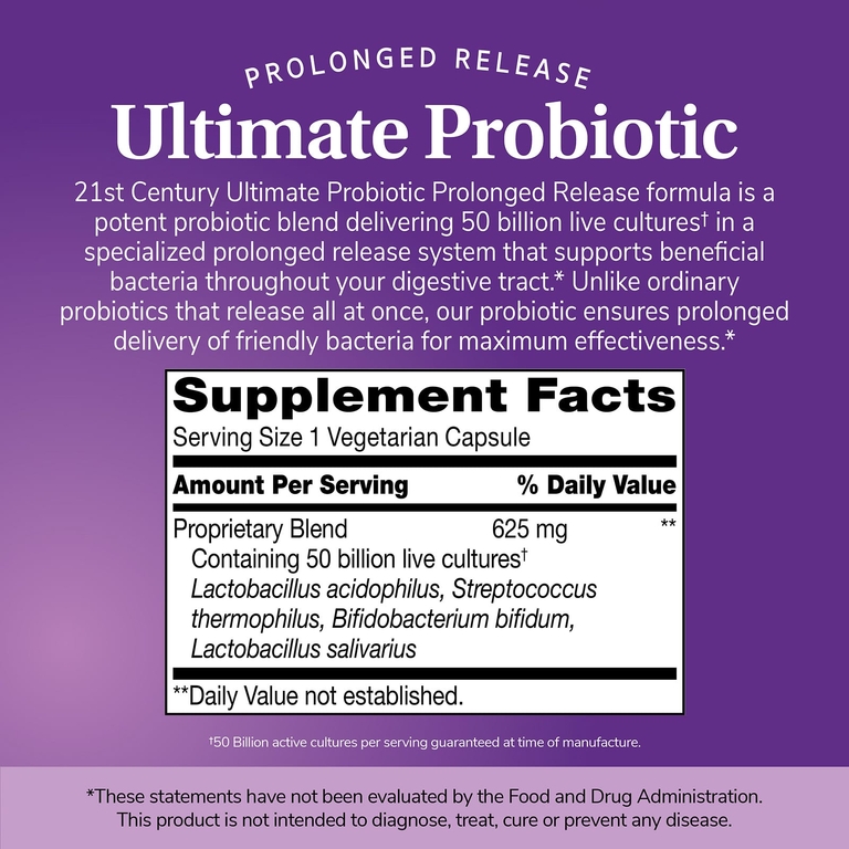 21st Century, Ultimate Probiotic, 50 млрд КОЕ, 30 вегетарианских капсул
