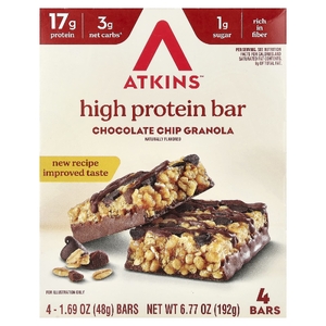Atkins, высокопротеиновый батончик, гранола с шоколадной крошкой, 4 батончика по 48 г (1,69 унции)