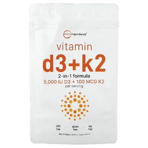 Micro Ingredients, витамины D3 и К2, 180 капсул