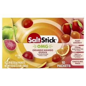 SaltStick, энергетические жевательные таблетки, апельсин, манго и гуава, 10 пакетиков по 50 г (1,76 унции)