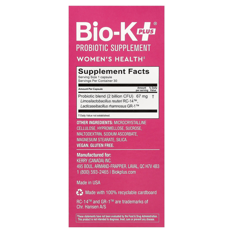 Bio-K+, добавка с пробиотиком, для женского здоровья, 30 капсул