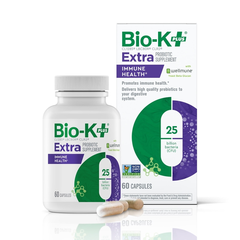 Bio-K+, дополнительная добавка с пробиотиком, для поддержки иммунитета с Wellmune®, 60 капсул