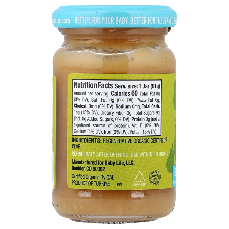 BabyLife Organics, детское питание, от 4 месяцев, груша, 12 баночек по 91 г (3,2 унции)