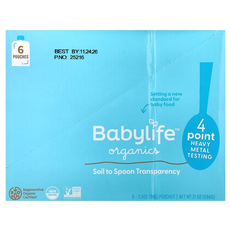 BabyLife Organics, детское питание, для детей от 6 месяцев, слива, голубика, банан и свекла, 6 паучей по 99 г (3,5 унции)