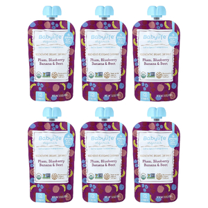 BabyLife Organics, детское питание, для детей от 6 месяцев, слива, голубика, банан и свекла, 6 паучей по 99 г (3,5 унции)