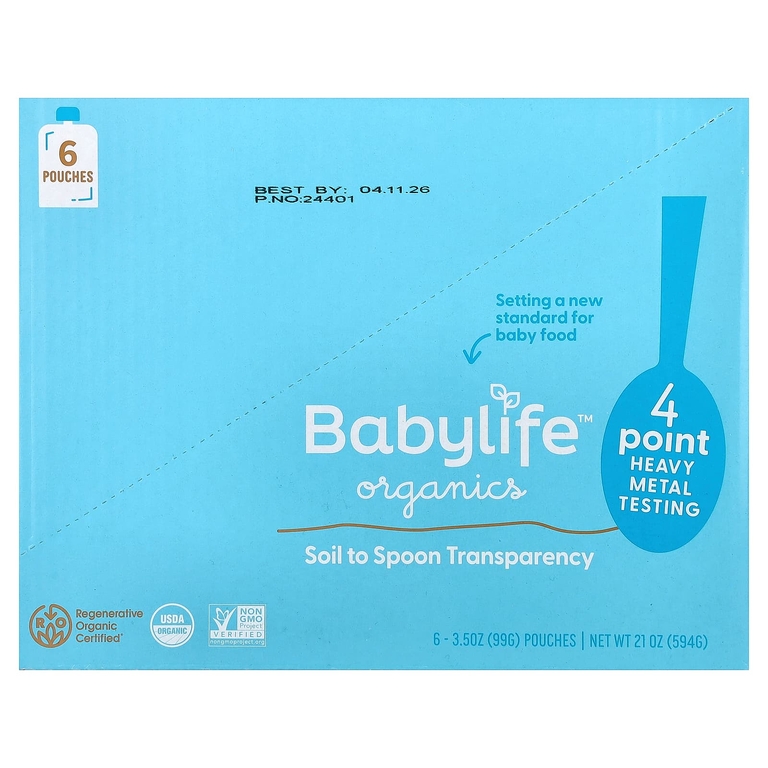 BabyLife Organics, детское питание для детей от 6 месяцев, морковь, груша, свекла и ежевика, 6 паучей по 99 г (3,5 унции)