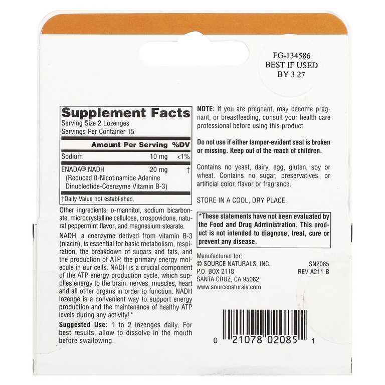 Source Naturals, NADH, 10 mg, 30 Lozenges