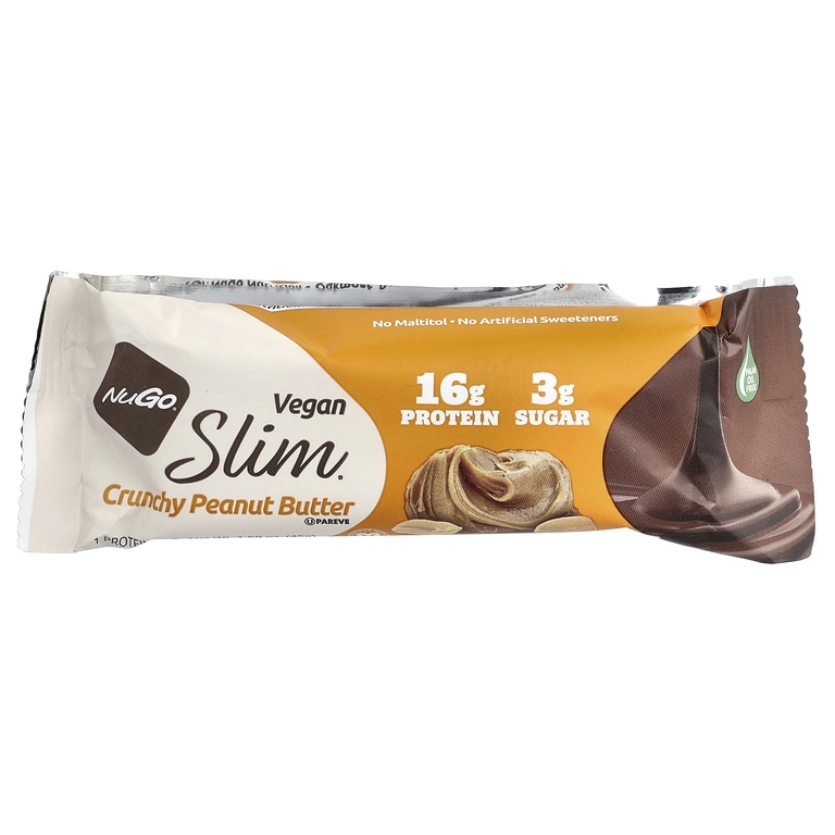 NuGo Nutrition, Slim®, веганские протеиновые батончики, хрустящая арахисовая паста, 12 батончиков по 45 г (1,59 унции)