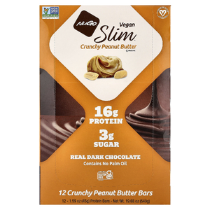 NuGo Nutrition, Slim®, веганские протеиновые батончики, хрустящая арахисовая паста, 12 батончиков по 45 г (1,59 унции)