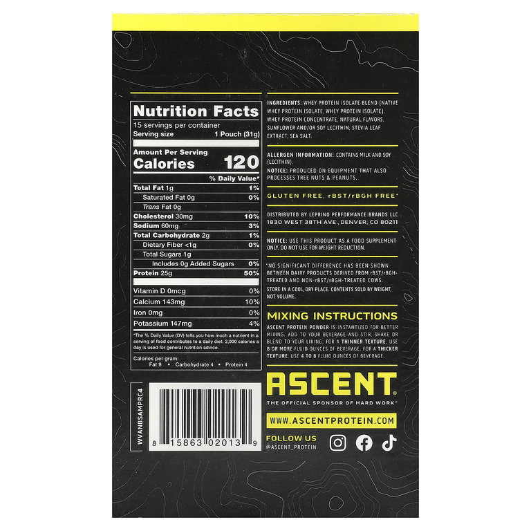 Ascent, Native Whey Protein Blend, Vanilla Bean, 15 Packets, 1.09 oz (31 g) Each (Товар снят с продажи) 