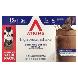 Atkins, High Protein Shake, Dark Chocolate Royale, 8 Shakes, 11 fl oz (325 ml) Each (Товар снят с продажи) 