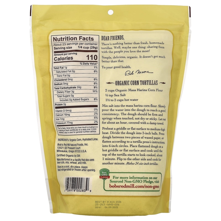 Bob's Red Mill, органическая кукурузная мука, маса харина, 680 г (24 унции)