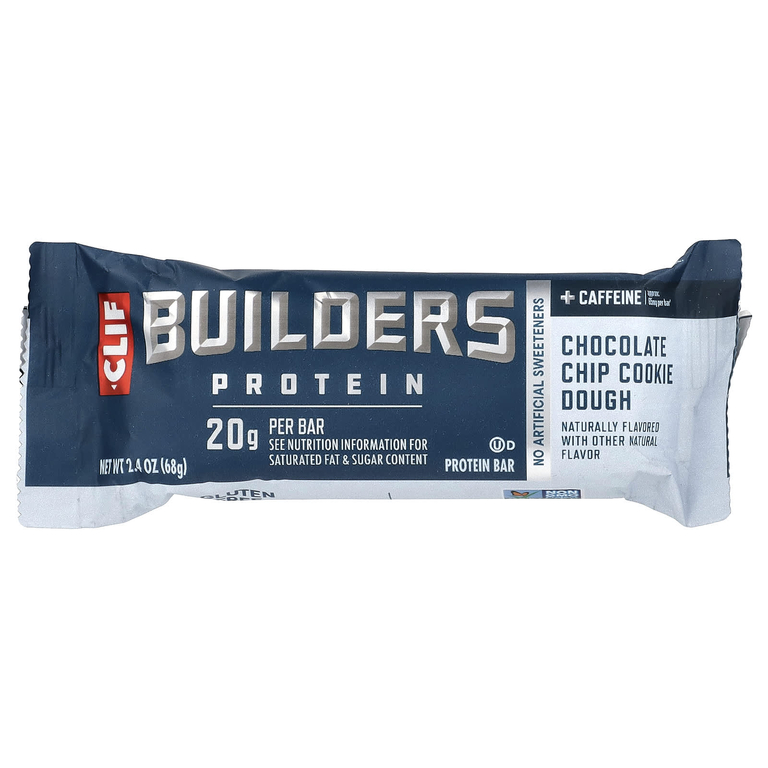 Clif Bar, Builders® Protein + Caffeine Bar, Chocolate Chip Cookie Dough, 12 Bars, 2.4 oz (68 g) Each