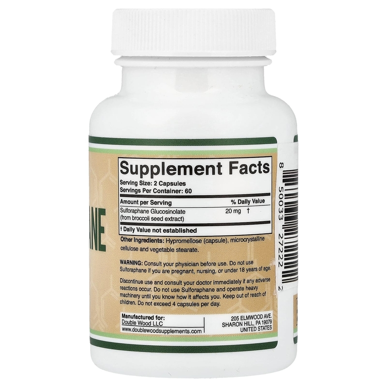 Double Wood Supplements, сульфорафан, 120 капсул (10 мг в 1 капсуле)