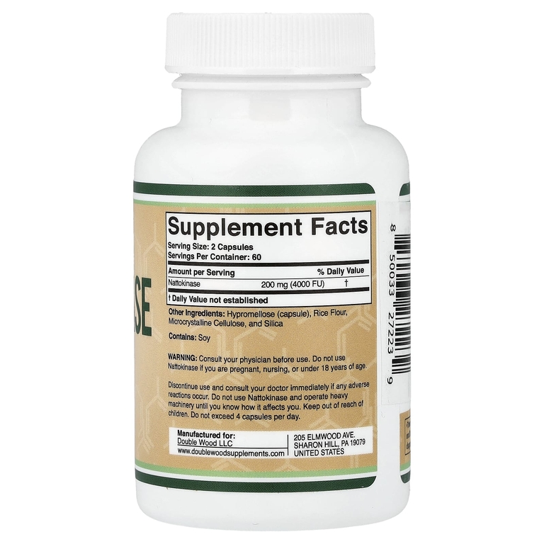 Double Wood Supplements, наттокиназа, 120 капсул (100 мг (2000 FU) в 1 капсуле)