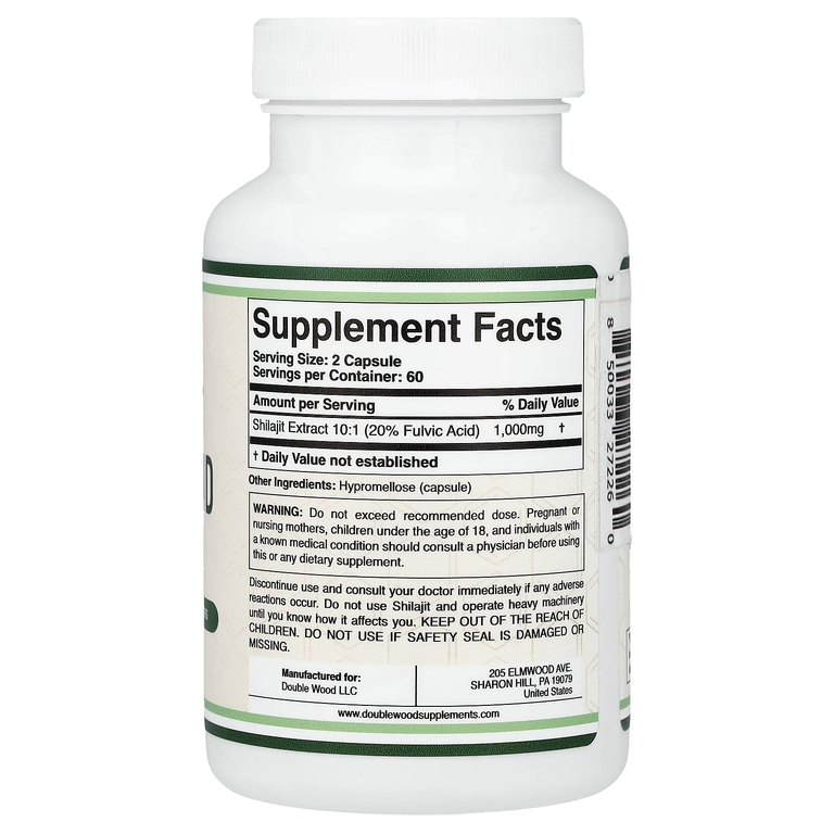 Double Wood Supplements, фульвовая кислота мумие, 120 капсул (500 мг в 1 капсуле)