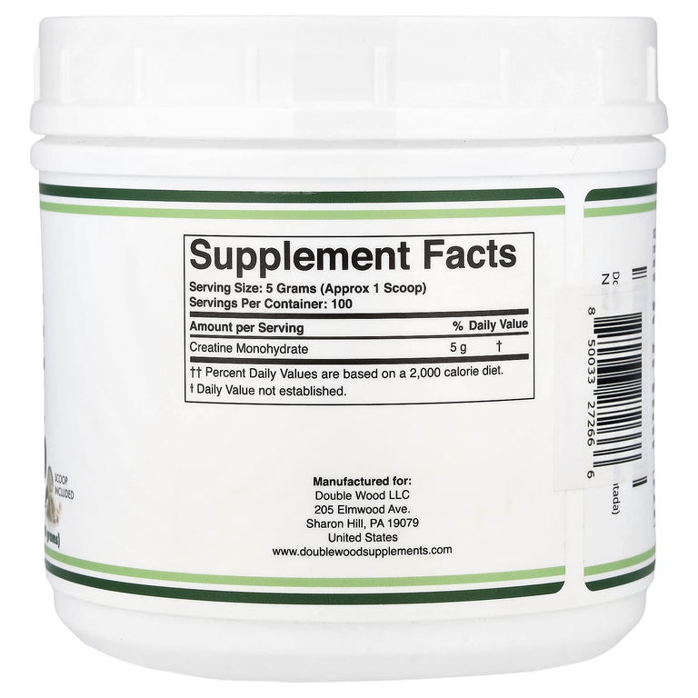 Double Wood Supplements, моногидрат креатина в порошке, без вкусовых добавок, 500 г (1,1 фунта)