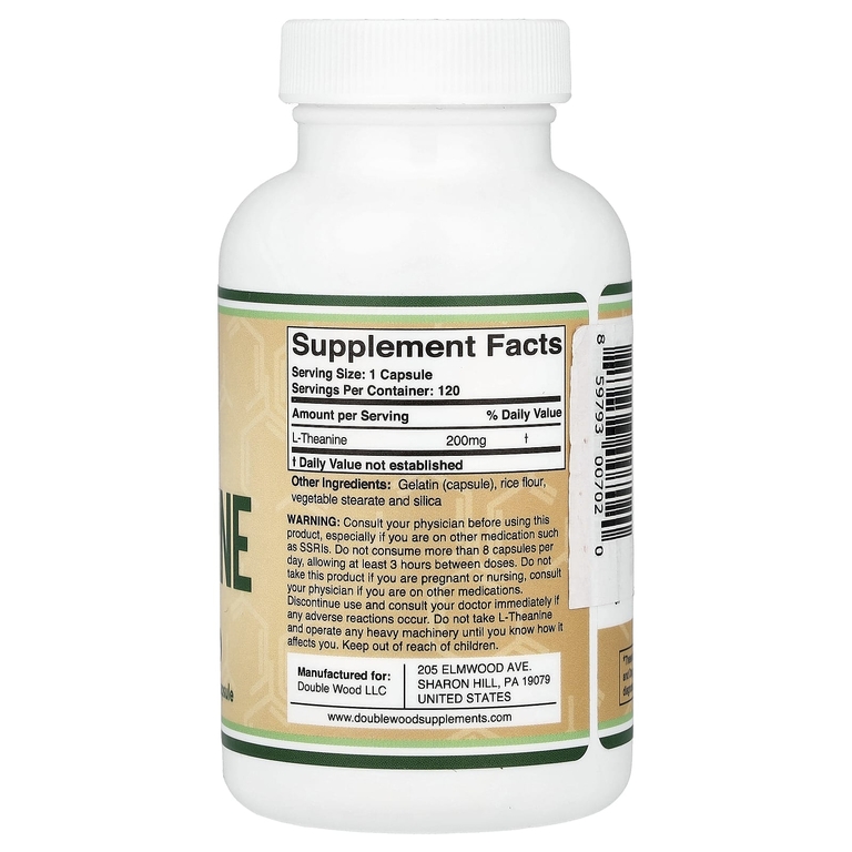 Double Wood Supplements, L-Theanine, 200 mg, 120 Capsules