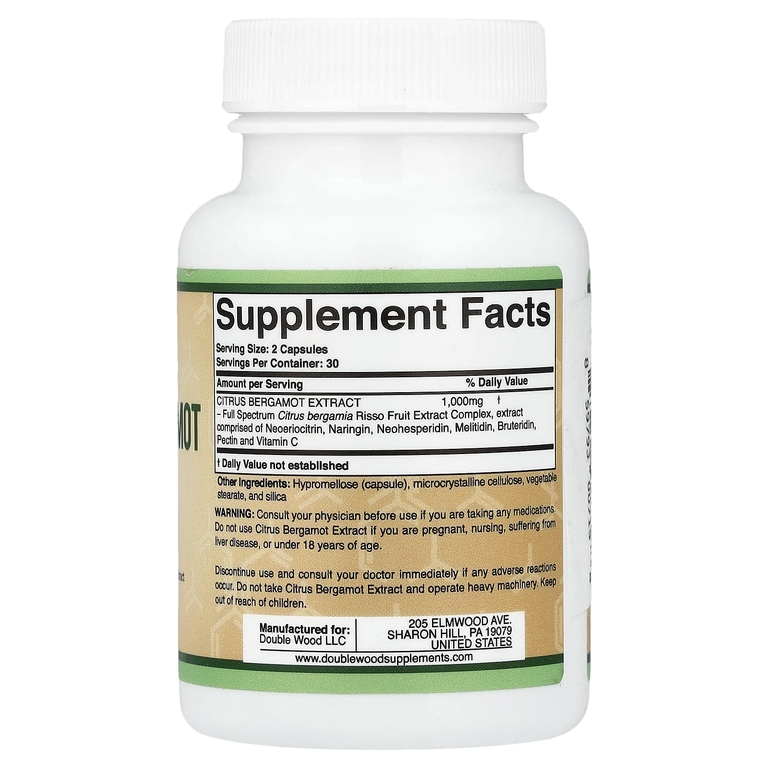Double Wood Supplements, экстракт цитрусового бергамота, 60 капсул