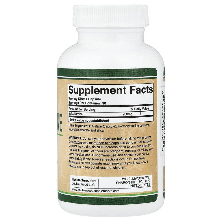 Double Wood Supplements, Sulbutiamine, 200 mg, 90 Capsules
