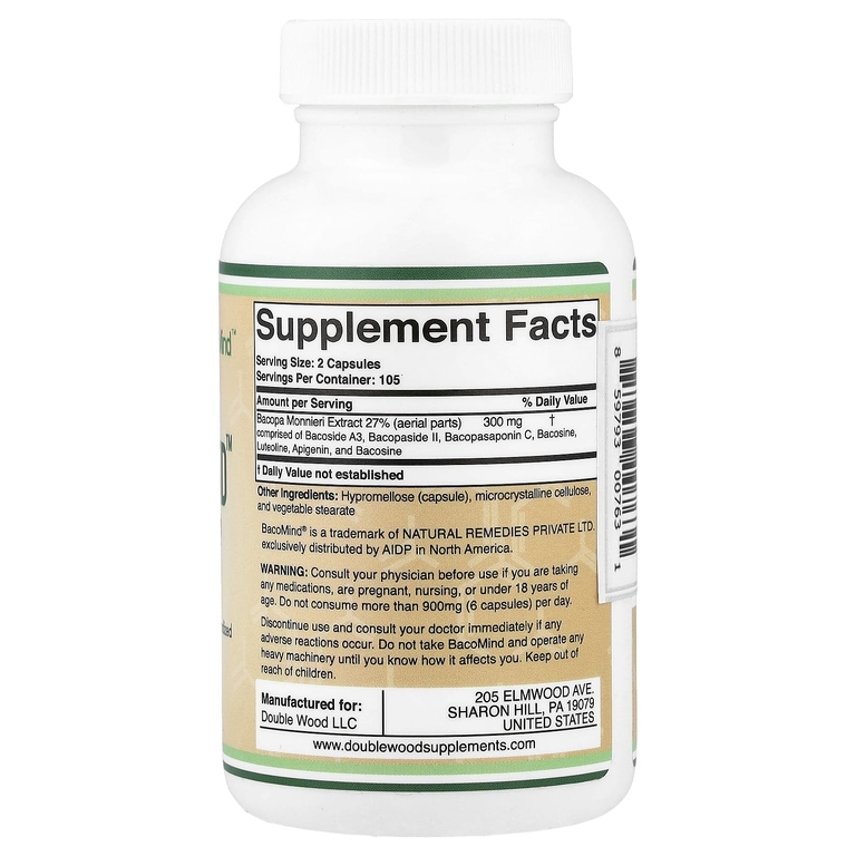 Double Wood Supplements, BacoMind™, 210 капсул (150 мг в 1 капсуле)