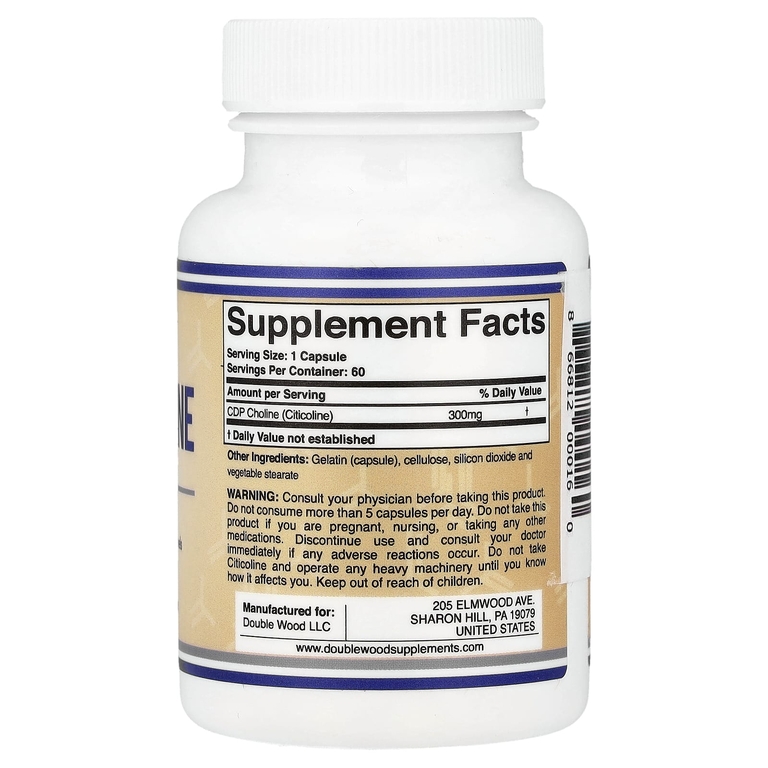 Double Wood Supplements, ЦДФ-холин, 300 мг, 60 капсул