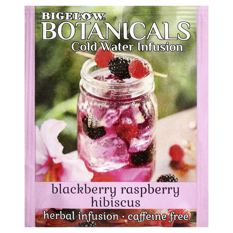 Bigelow, Botanicals®, настой в холодной воде, травяной чай, ежевика, малина и гибискус, без кофеина, 18 чайных пакетиков, 34 г (1,23 унции)
