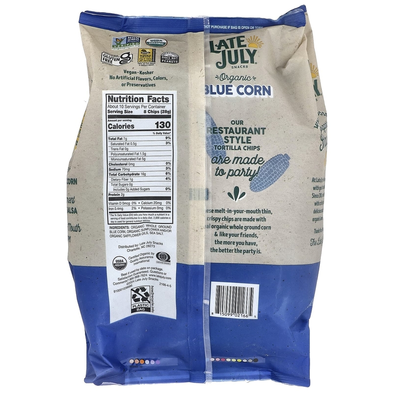 Late July, Organic Tortilla Chips, Blue Corn, 10.1 oz (286 g)