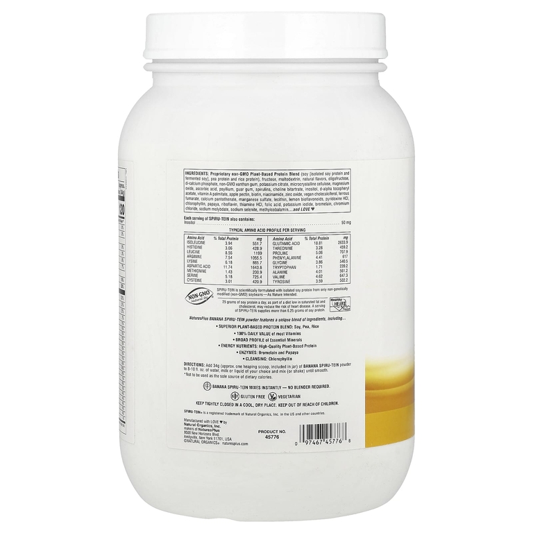NaturesPlus, Spiru-Tein®, протеиновый порошок, со вкусом банана, 1,2 кг (4,5 фунта) (2040 г)