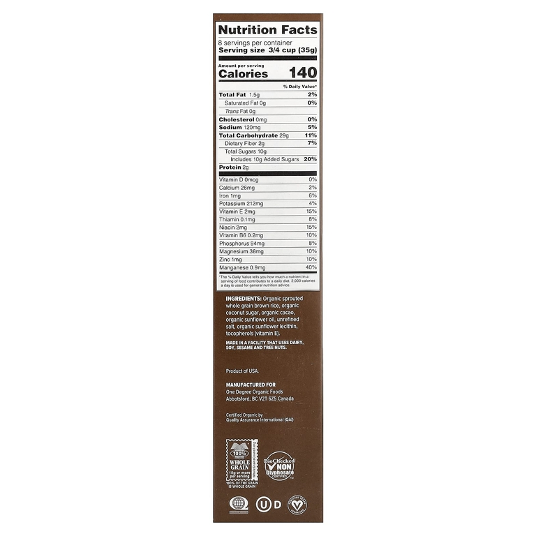 One Degree Organic Foods, чипсы с какао из пророщенного коричневого риса, 283 г (10 унций)