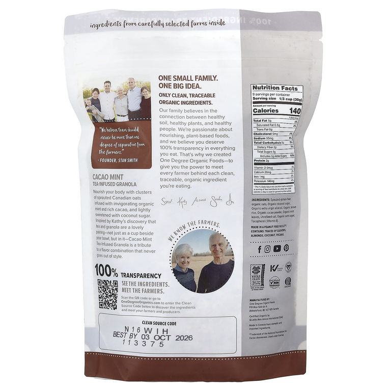 One Degree Organic Foods, гранола с чаем из ростков, какао и мята, 283 г (10 унций)