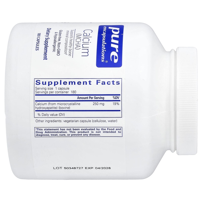 Pure Encapsulations, кальций (MCHA), 180 капсул (250 мг в 1 капсуле)