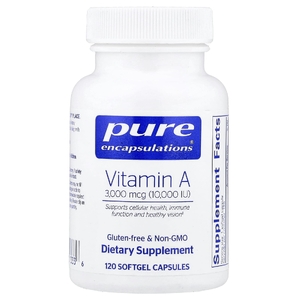 Pure Encapsulations, витамин А, 3000 мкг (10000 МЕ), 120 мягких желатиновых капсул