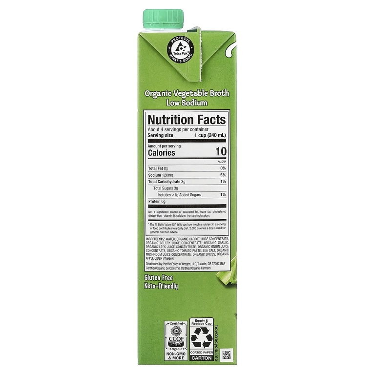 Pacific Foods, органический овощной бульон, с низким содержанием натрия, 907 г (32 унции)