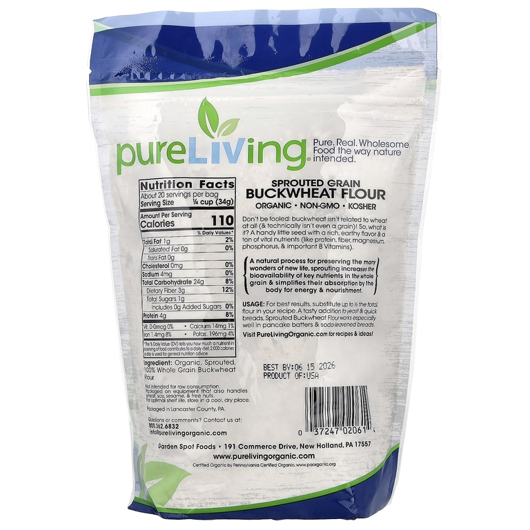 Pure Living, органическая гречневая мука из пророщенных злаков, 680 г (24 унции)