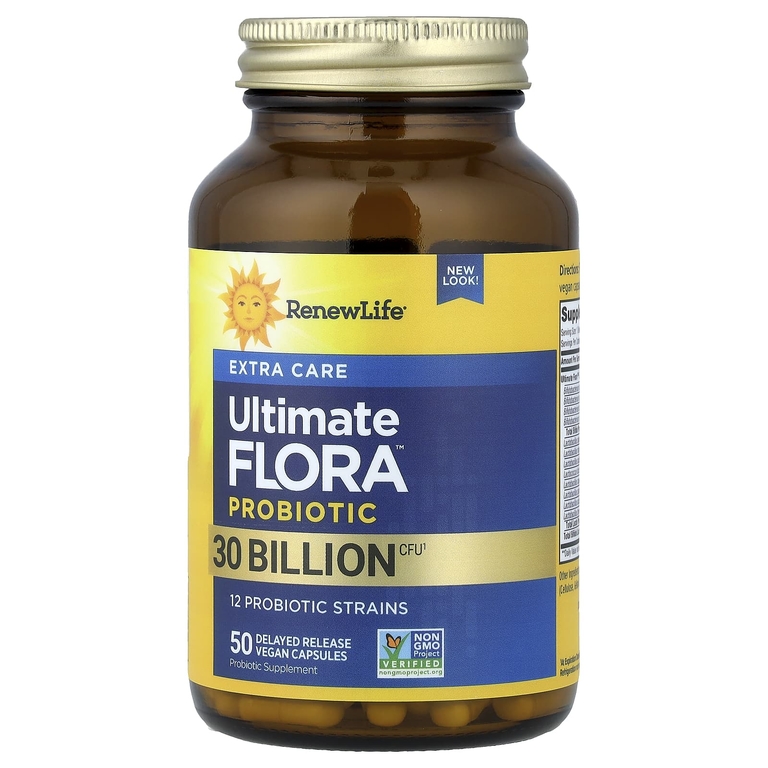 Renew Life, Ultimate Flora™ Extra Care Probiotic, 30 Billion CFU, 50 Delayed Release Vegan Capsules