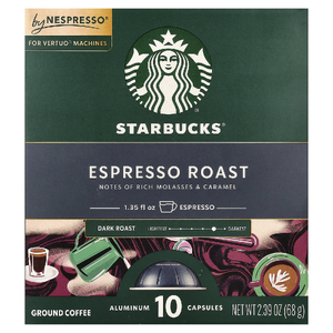 Starbucks, Nespresso®, эспрессо, обжаренный, молотый, темная обжарка, 10 алюминиевых капсул
