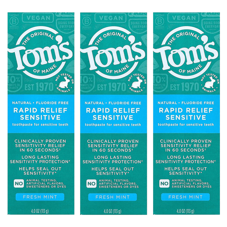Tom's of Maine, зубная паста без фтора, для чувствительной кожи, свежая мята, 3 упаковки по 113 г (4 унции)
