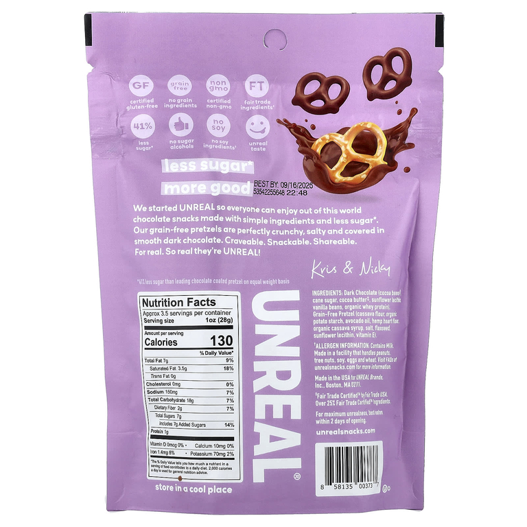 Unreal, крендели в темном шоколаде, 100 г (3,5 унции)