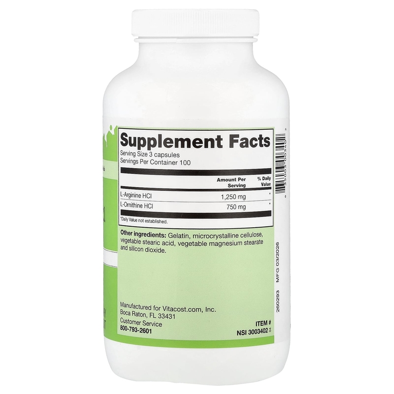Vitacost, L-Arginine HCl & L-Ornithine HCl, 300 Capsules