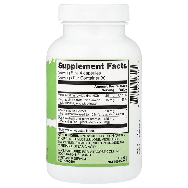 Vitacost, Saw Palmetto, Pygeum & Plant Sterols, 120 Capsules