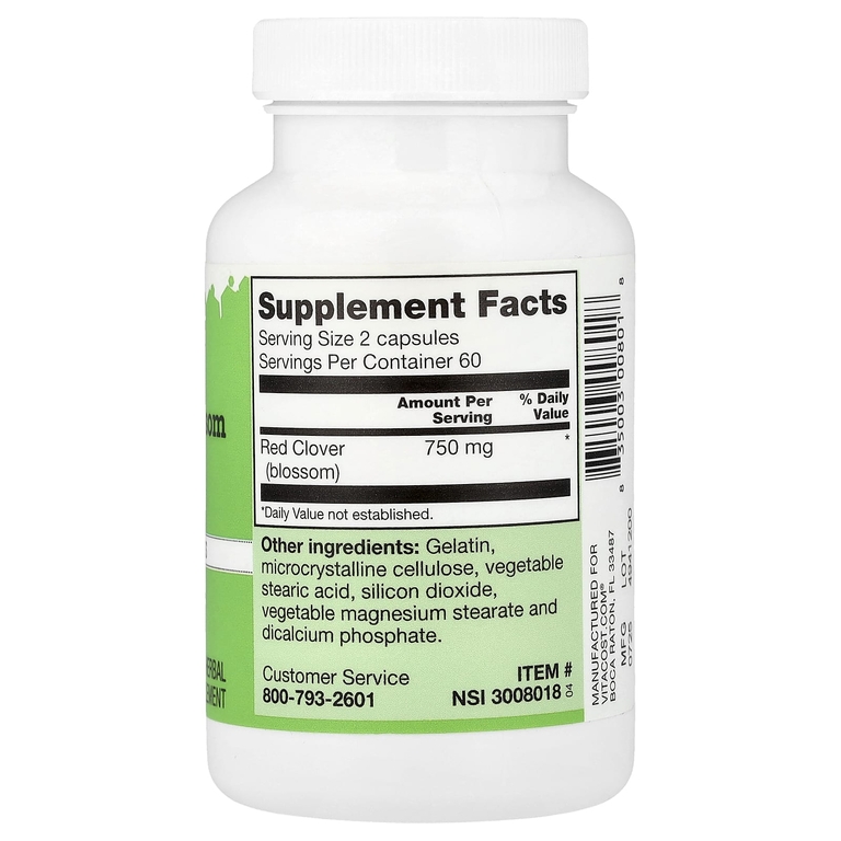 Vitacost, цветы красного клевера, 120 капсул (375 мг в 1 капсуле)