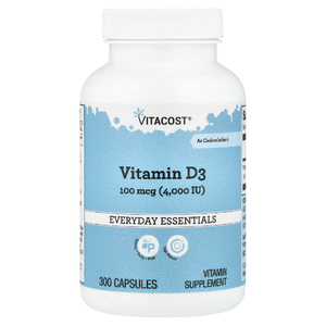 Vitacost, Everyday Essentials, витамин D3, 100 мкг (4000 МЕ), 300 капсул